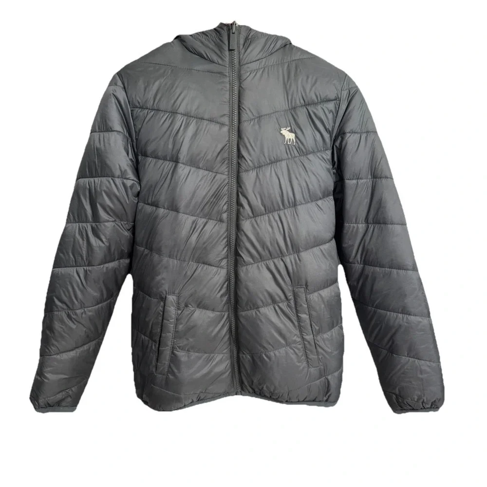 Abercrombie Kids Size 15/16 Girls Puffer Jacket Hooded Faux Fur Reversible Gray